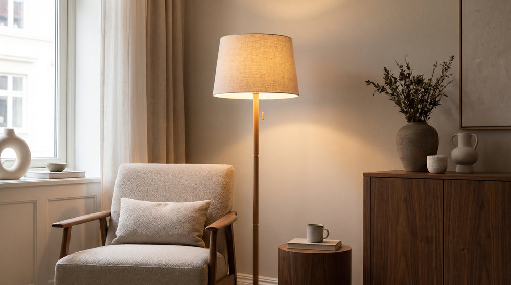 Orangefarbene Stehlampen für das Wohnzimmer