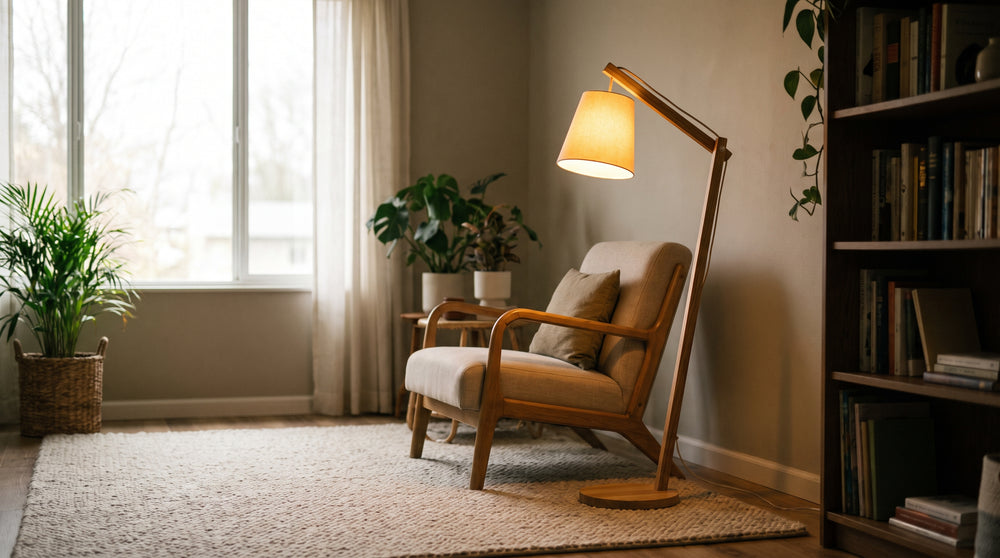 Stehlampen aus Holz in Beige