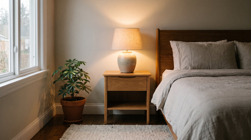 Graue Nachttischlampe