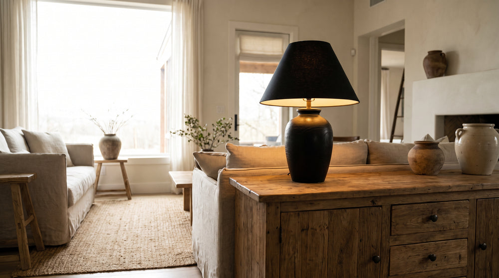 Tischleuchten aus Holz in Schwarz für das Wohnzimmer