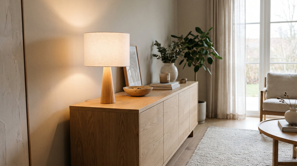 Tischlampen aus skandinavischem Holz