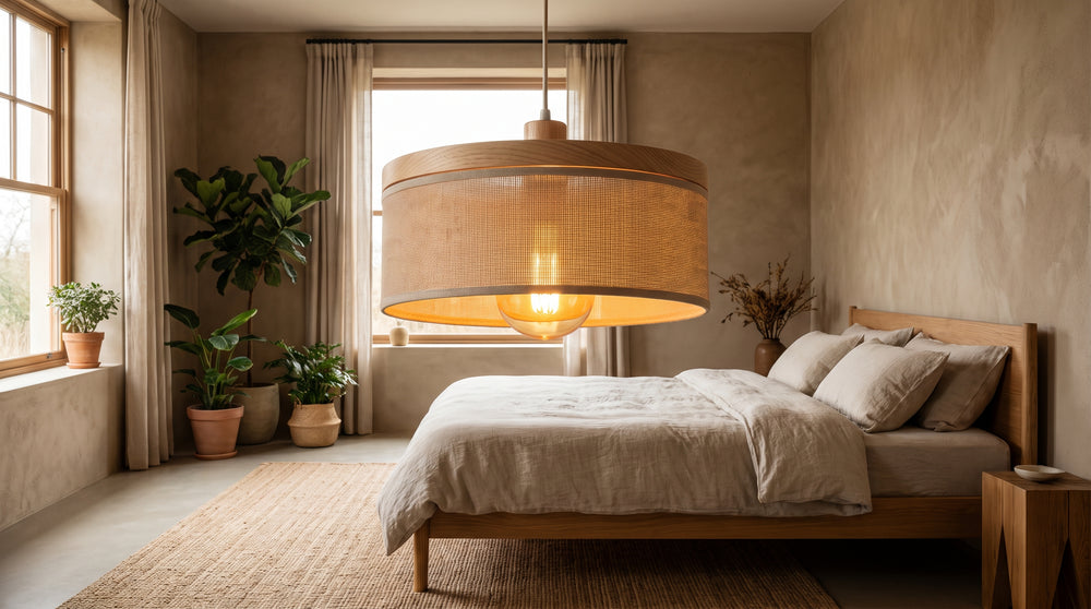 Hängelampen in Beige für das Schlafzimmer