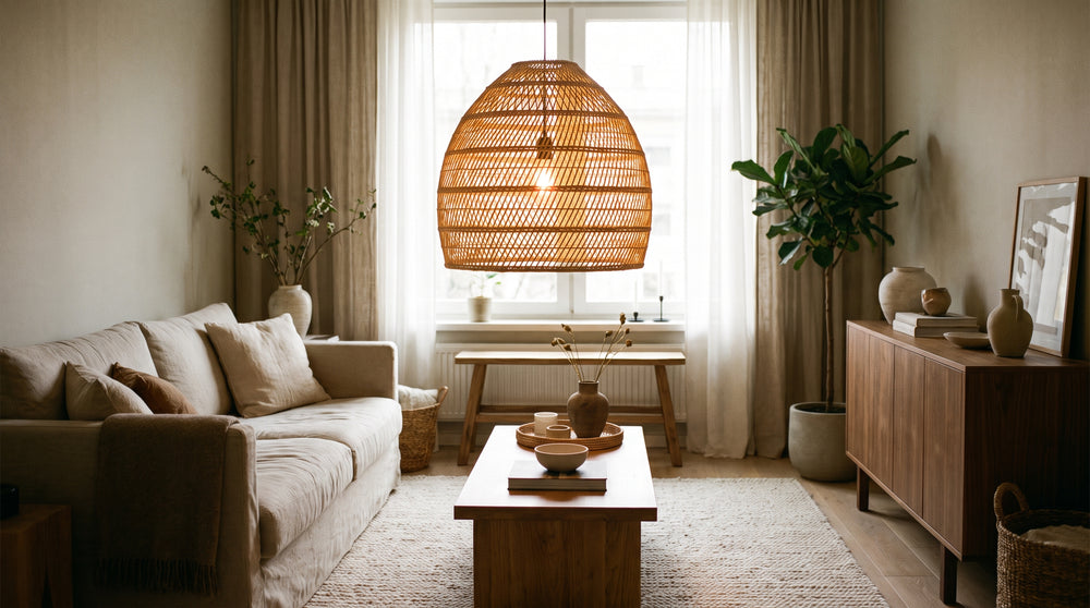 Rattan-Hängeleuchten für das Wohnzimmer