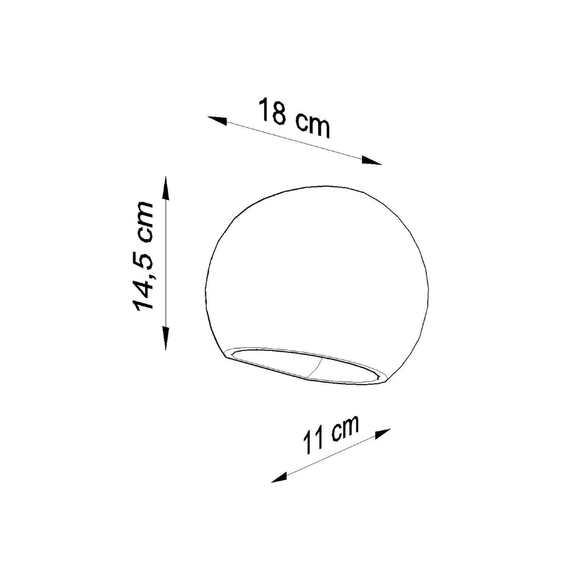 Schéma de dimensions indiquant 18 cm de large et 14,5 cm de haut