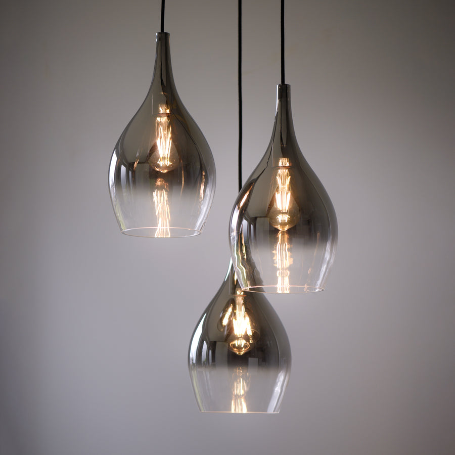 Suspension Pilua 3 lumières chromée, verre, L 46 cm