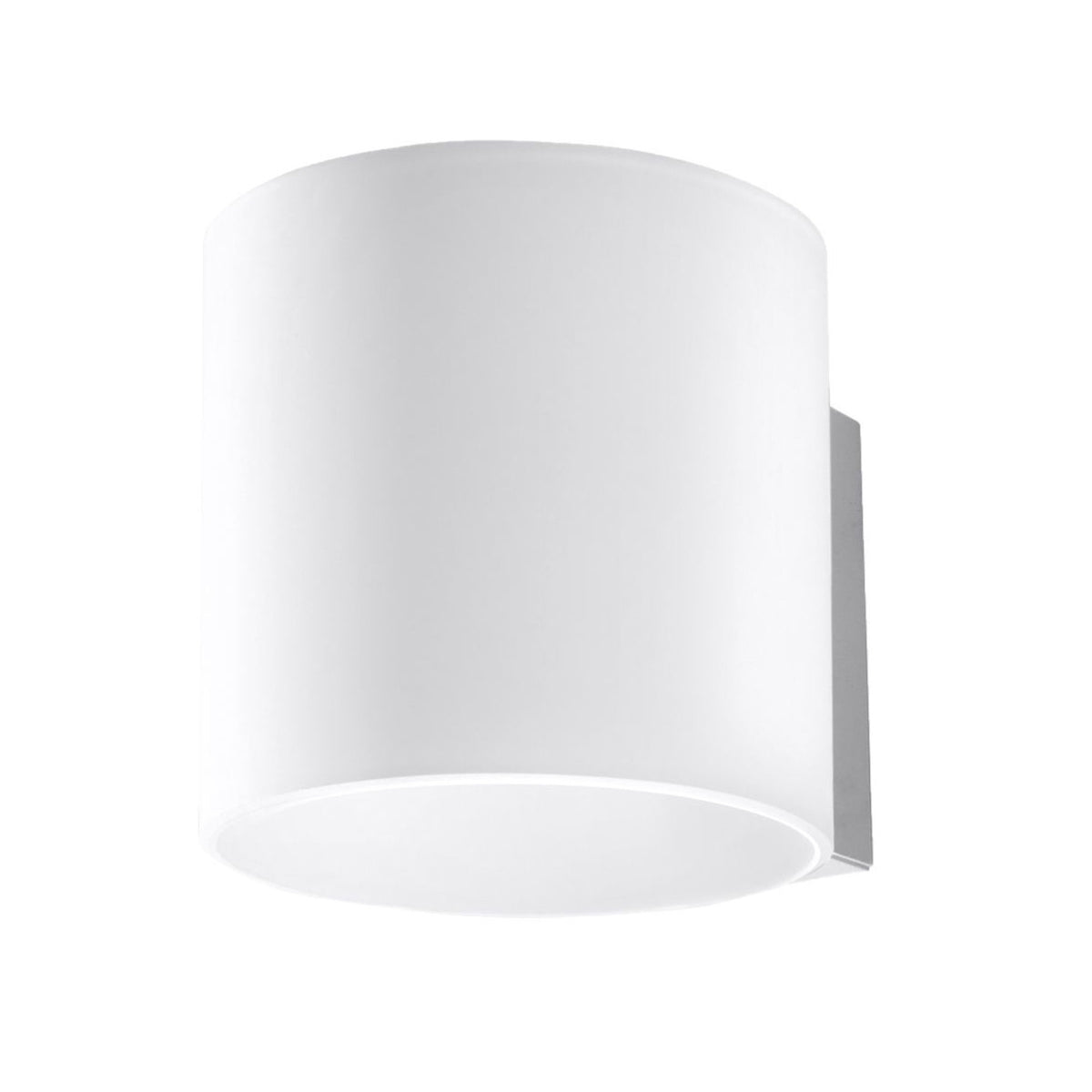 Applique murale blanche vue de face sur fond blanc, diffuseur cylindrique opaque
