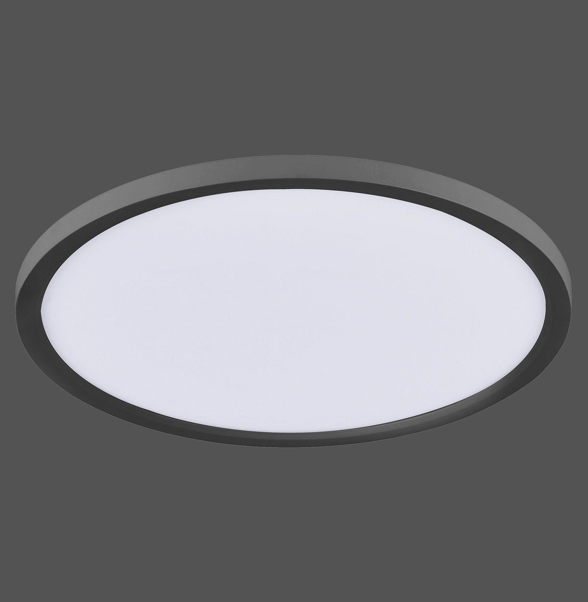 Vue de face du plafonnier ovale noir avec son diffuseur blanc uniforme