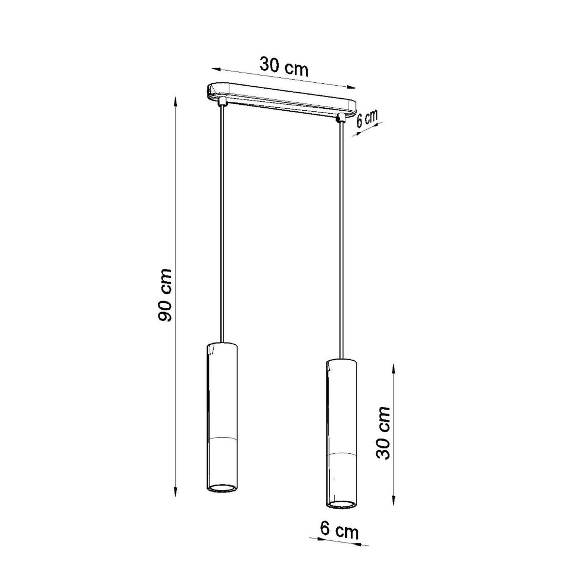 Schéma coté indiquant 90 cm de hauteur, 30 cm de platine et 6 cm de diamètre