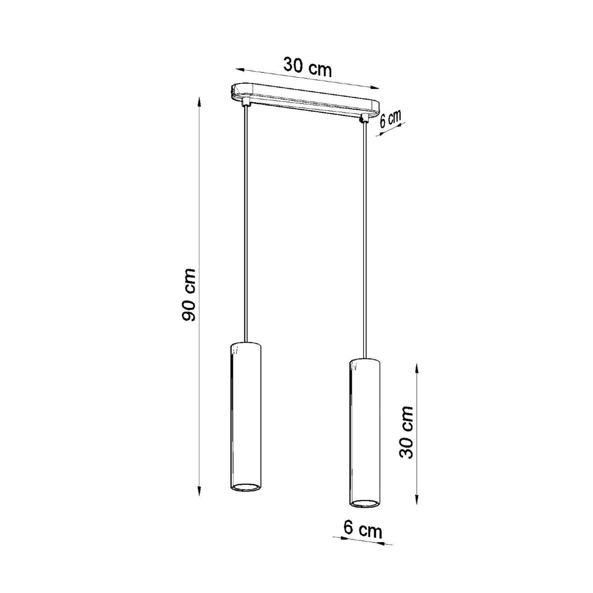 Schéma coté avec 90 cm de hauteur, 30 cm de rosace et 6 cm de diamètre