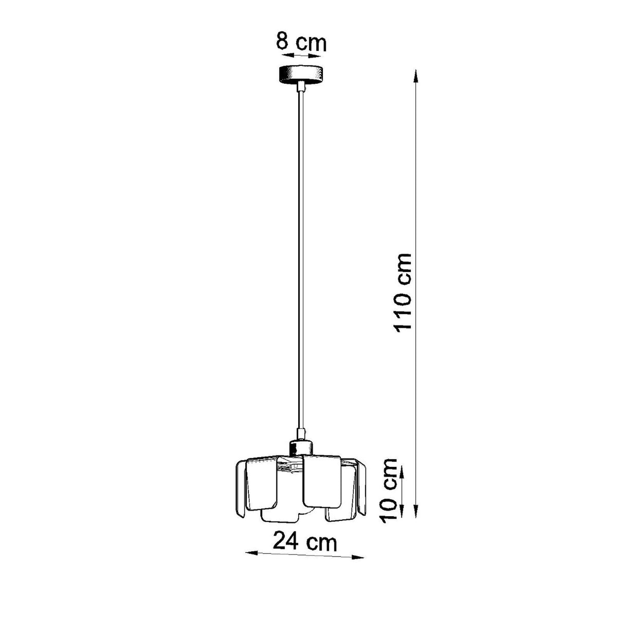 Schéma coté : rosace 8 cm, hauteur 110 cm, abat-jour 24 cm