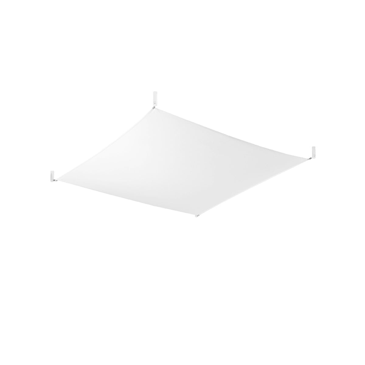 Vue de face du luminaire blanc carré avec quatre fixations aux angles