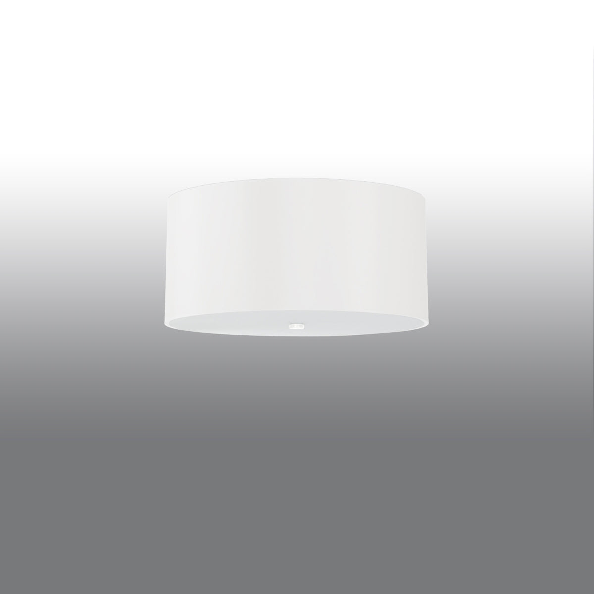 Plafonnier blanc fixé au plafond, vue en légère contre-plongée montrant le bas.