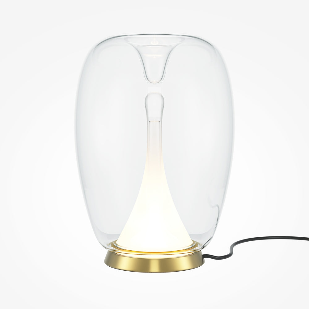 Lampe de chevet en verre transparent, vue de face sur fond blanc
