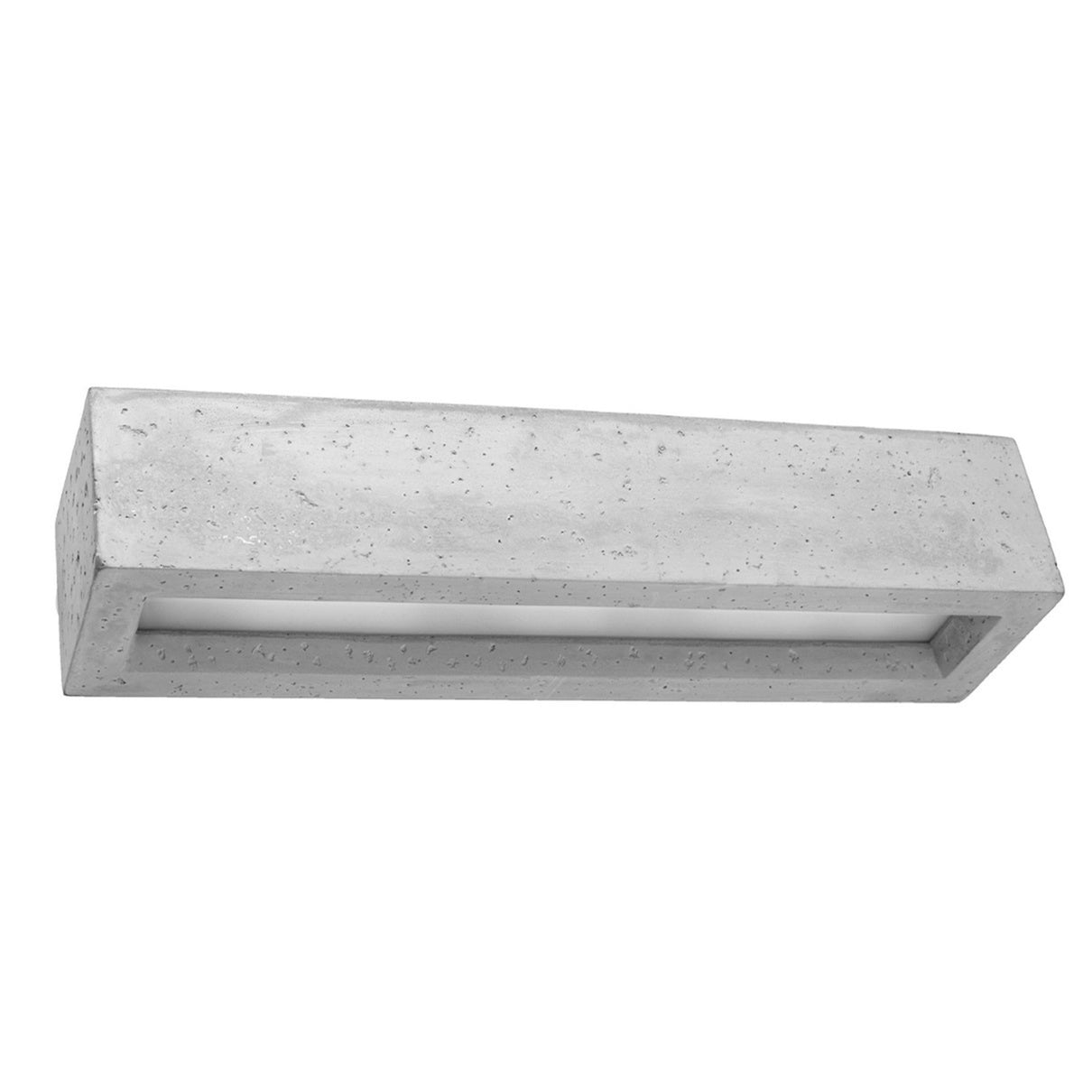 Applique murale rectangulaire en béton gris, vue de face avec diffuseur blanc linéaire.