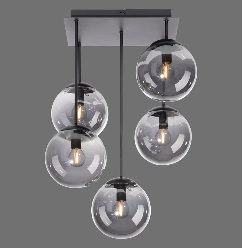 Plafonnier Big Widow 5 lumières noir, verre