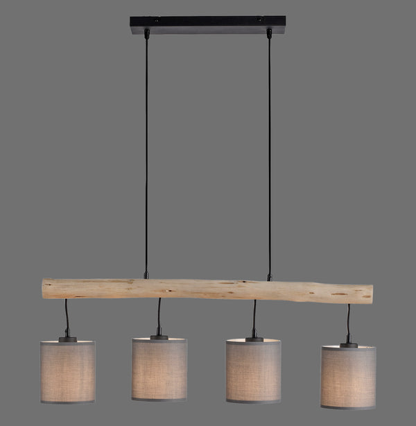 Suspension Green Trib 4 lumières bois et beige