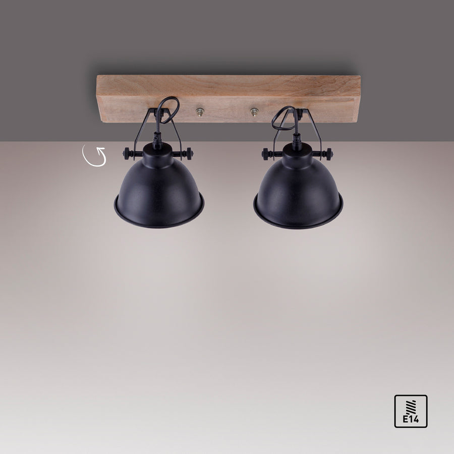 Plafonnier Samia 2 lumières noir et bois