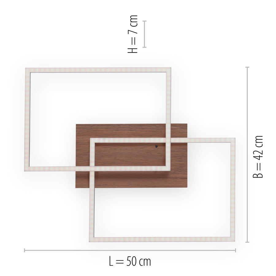 Plafonnier Iven aluminium et bois, L 42 cm