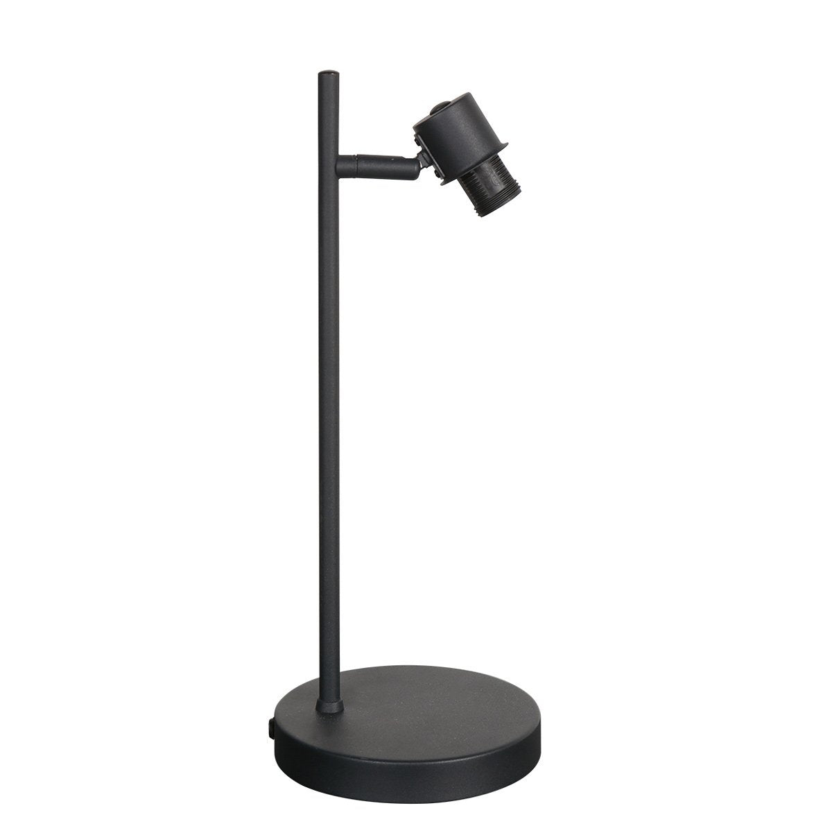 Lampe à poser noire de profil, tige fine et projecteur orientable