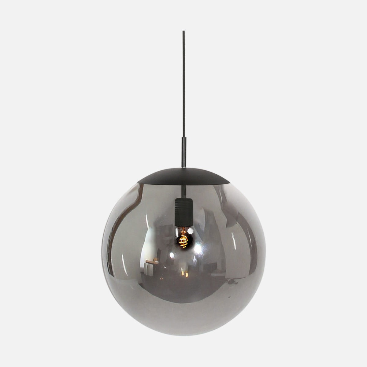 Suspension globe verre fumé Bollique Ø40 cm noir, hauteur réglable