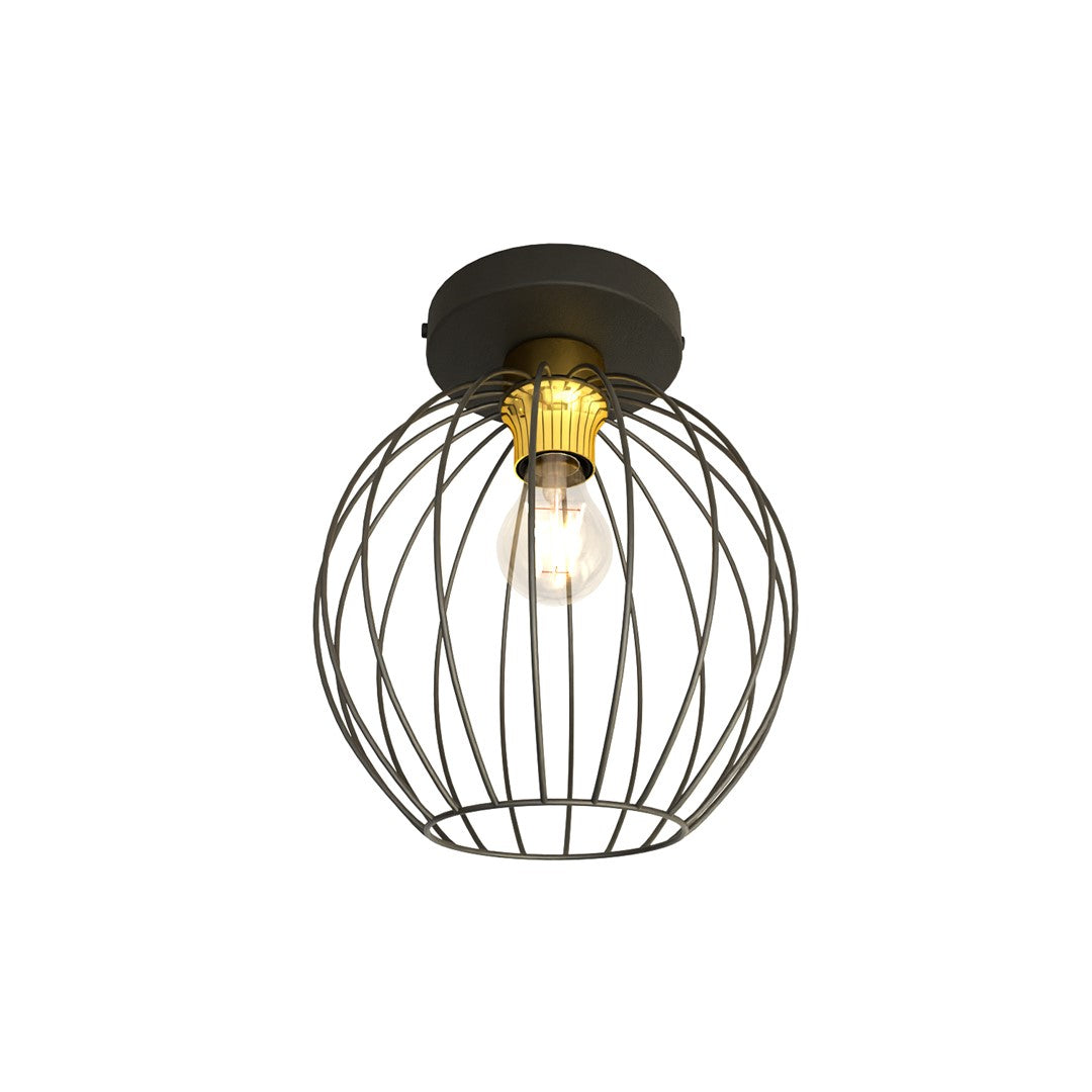 Luminaire seul sur fond blanc, vue de face avec ampoule allumée