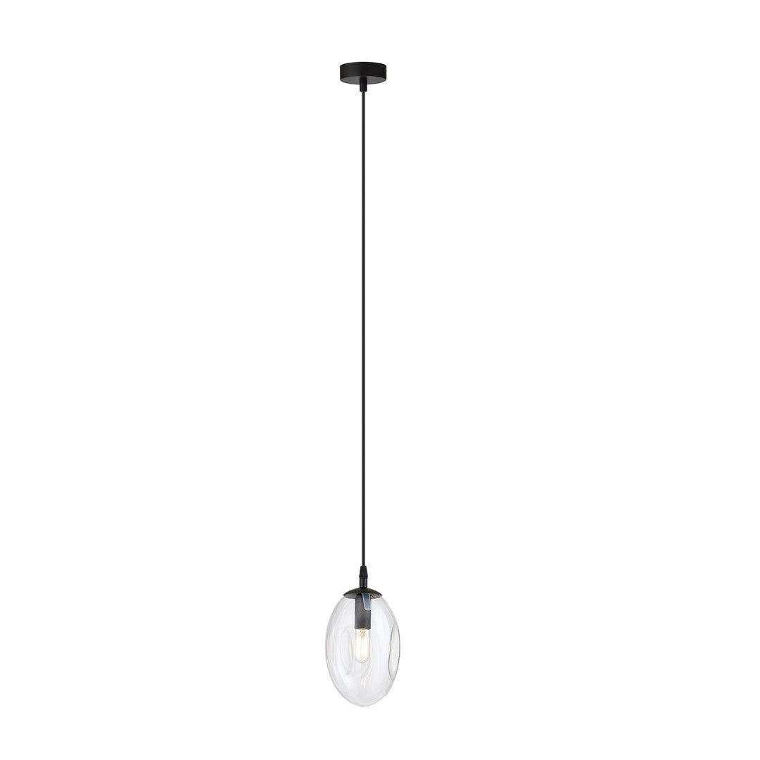 Suspension noire à verre transparent ovale, vue de face sur fond blanc