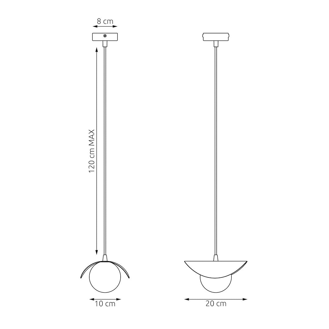 Schéma de dimensions indiquant une rosace de huit centimètres et une hauteur réglable