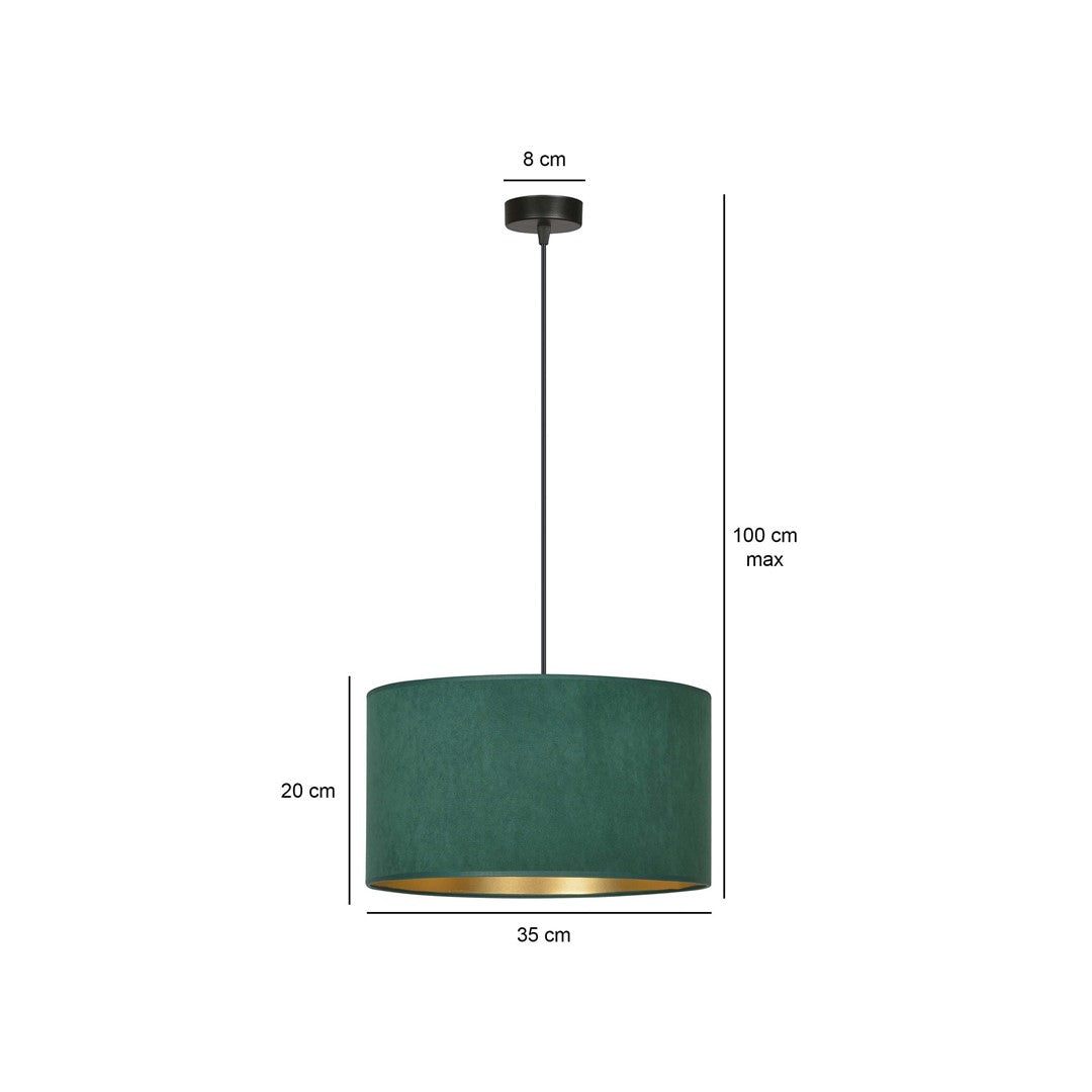Schéma coté du luminaire : hauteur 100 cm max, abat-jour 20 cm par 35 cm.