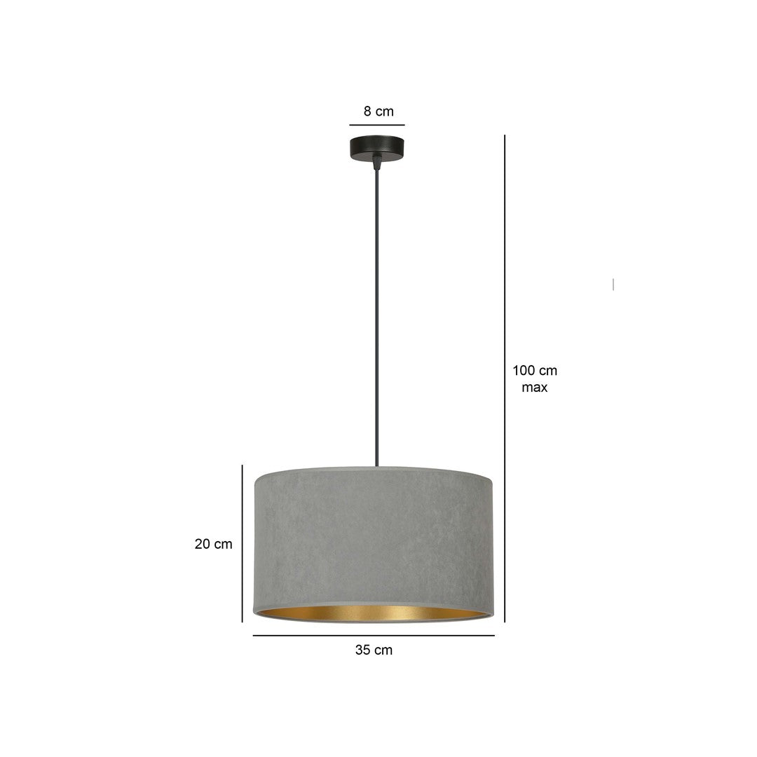 Schéma coté indiquant 100 cm de hauteur, 35 cm de diamètre et 20 cm d'abat-jour