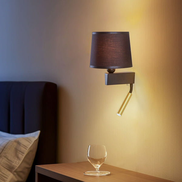 Applique murale Chillin en tissu, noir et or, 2 lumières, hauteur 42 cm