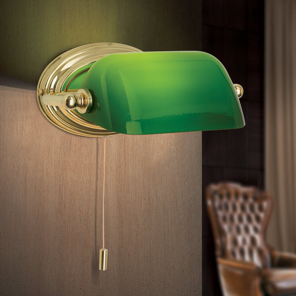 Applique murale Harvard en laiton, vert, hauteur 9 cm
