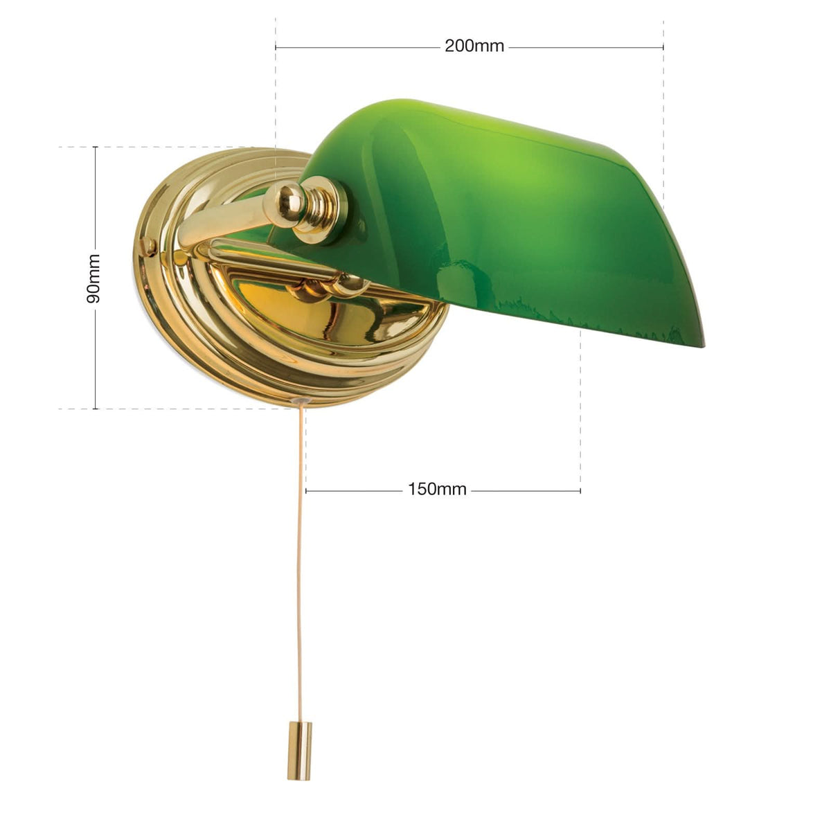 Applique murale Harvard en laiton, vert, hauteur 9 cm