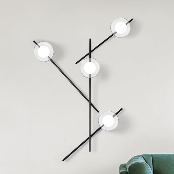 Applique murale Mikado en verre, noir et transparent, 4 lumières