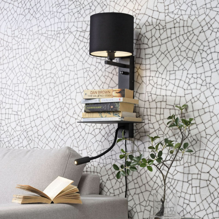 Applique murale Florence en tissu, noir, 2 lumières, hauteur 52 cm