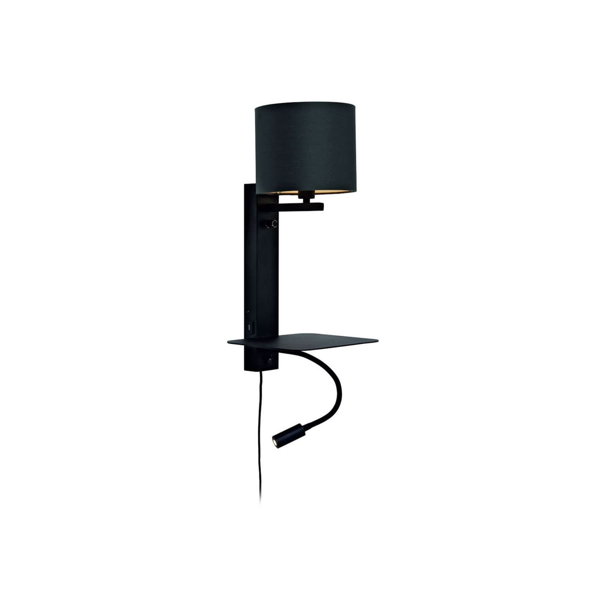 Applique murale Florence en tissu, noir, 2 lumières, hauteur 52 cm