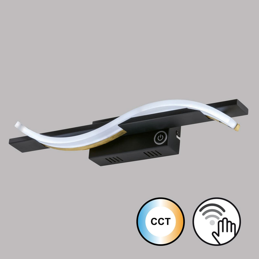 Applique murale LED Bridge Détecteur en métal, noir mat et feuille d'or, hauteur 6,5 cm