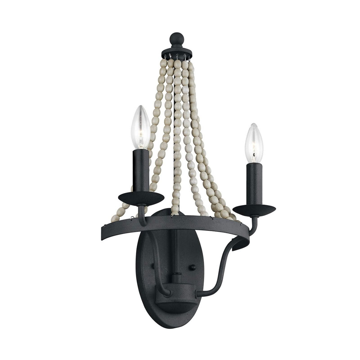 Applique murale Nori en bois, zinc et gris, 2 lumières, hauteur 49,8 cm