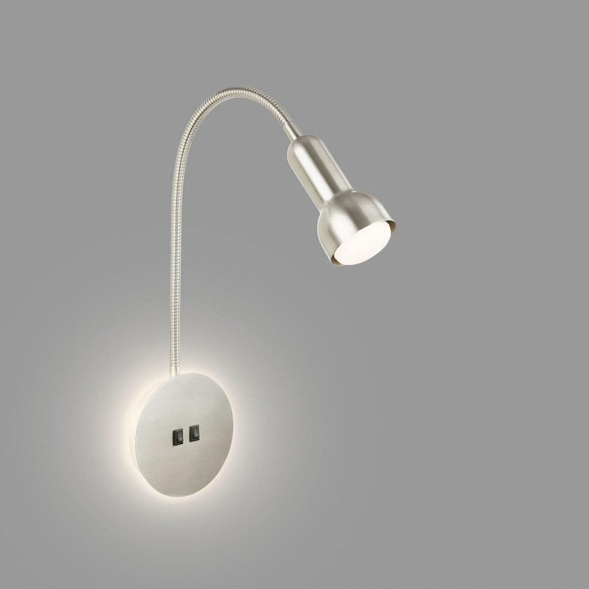 Applique murale 2178012 Double-Switch en métal, nickel mat, 2 lumières, hauteur 39 cm