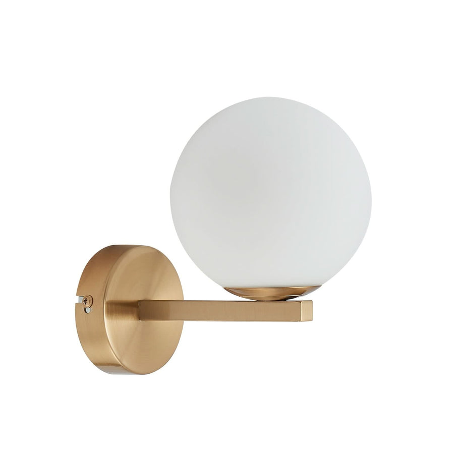 Applique murale Bidolo en verre, laiton et blanc, Ø 12 cm, IP44