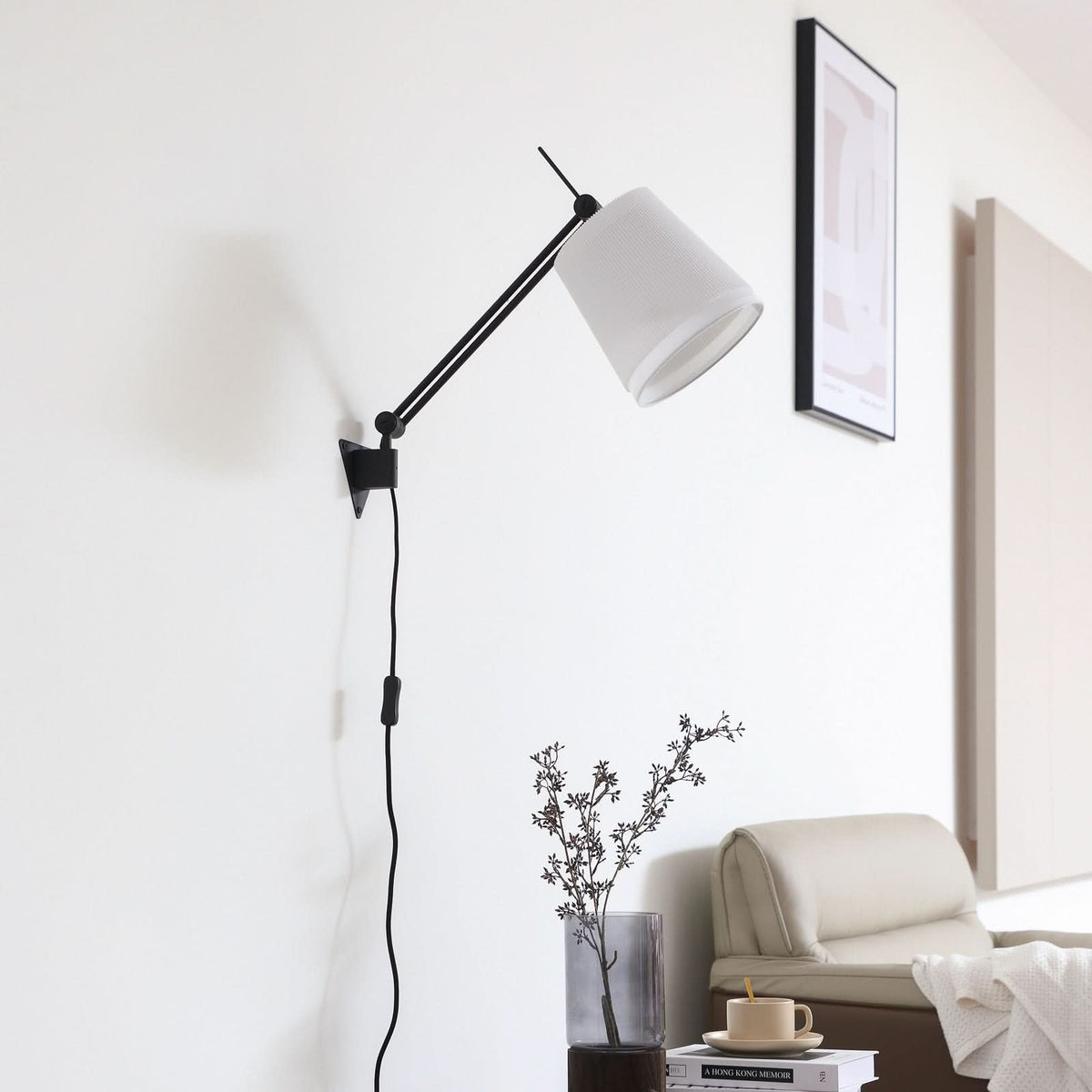 Applique murale Caelia en tissu, noir et crème, hauteur 66 cm