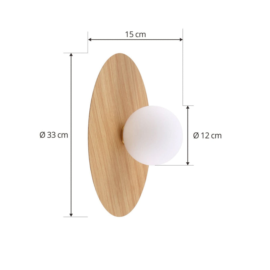 Applique murale Zain en verre, bois et blanc, Ø 33 cm