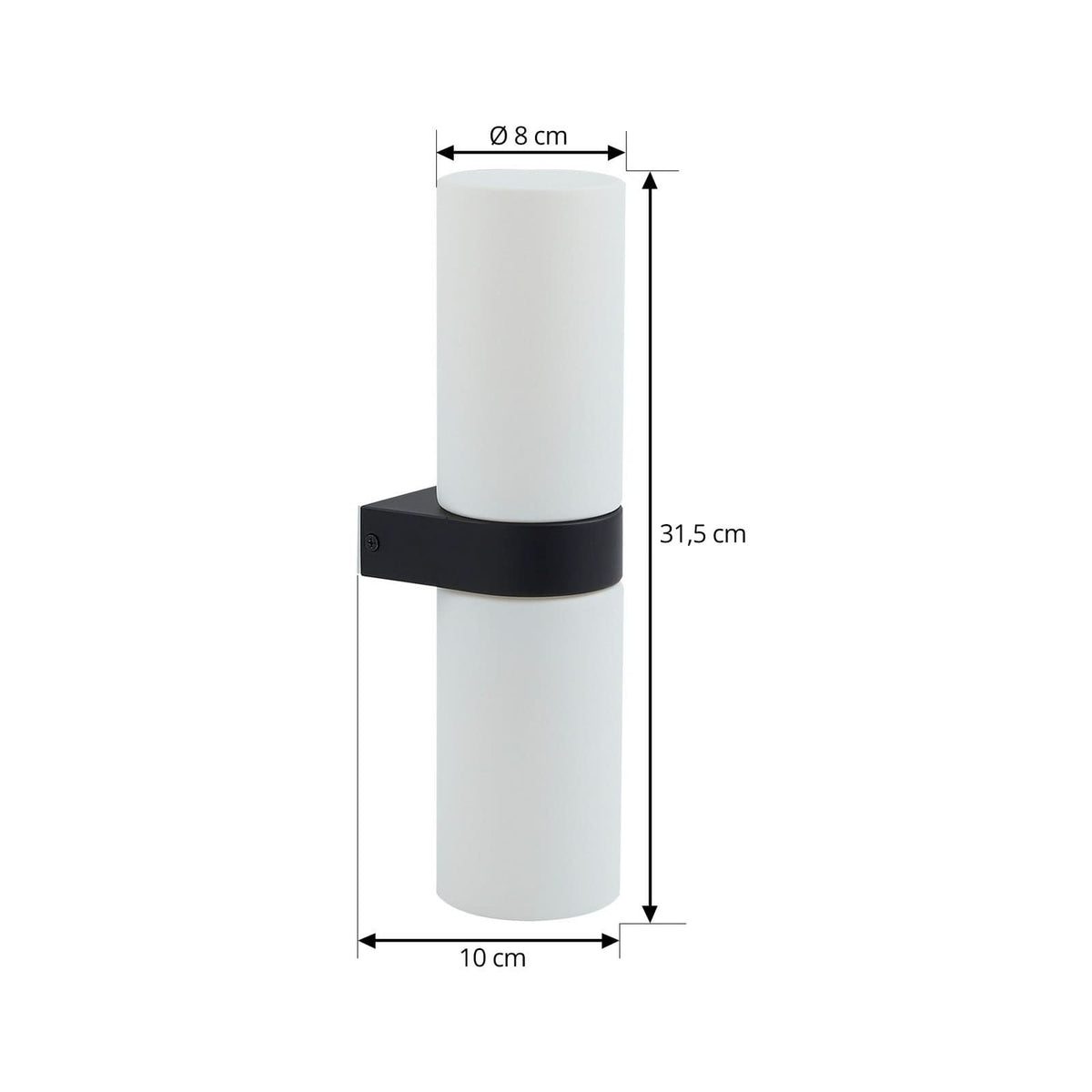 Applique murale Basolo en verre, noir et blanc, 2 lumières, hauteur 31,5 cm, IP44