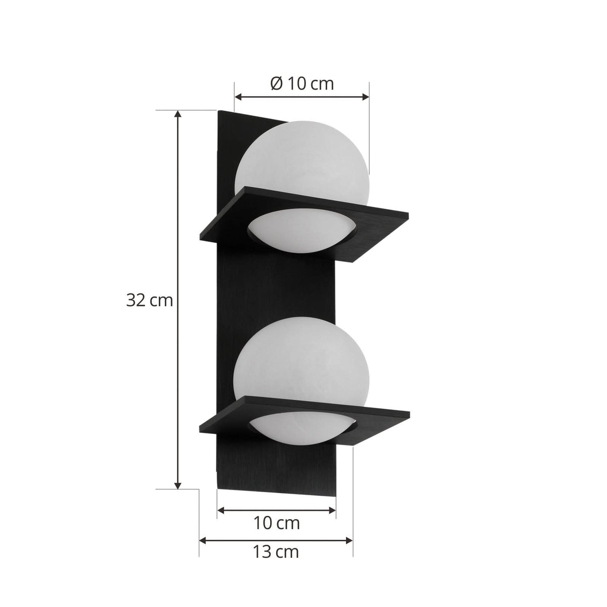 Applique murale Kulka en verre, noir et blanc, 2 lumières, hauteur 32 cm