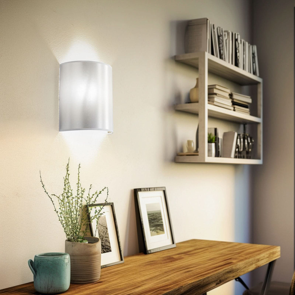 Applique murale Satin en tissu, blanc et doré, hauteur 24 cm