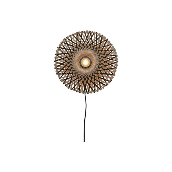 Applique murale Kalimantan, noir et bois, Ø 30 cm
