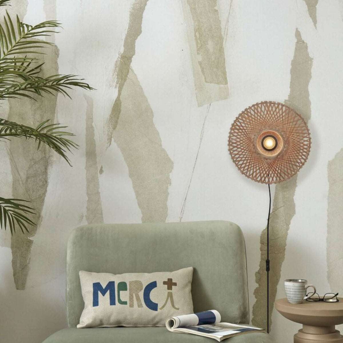 Applique murale Kalimantan, crème, Ø 30 cm