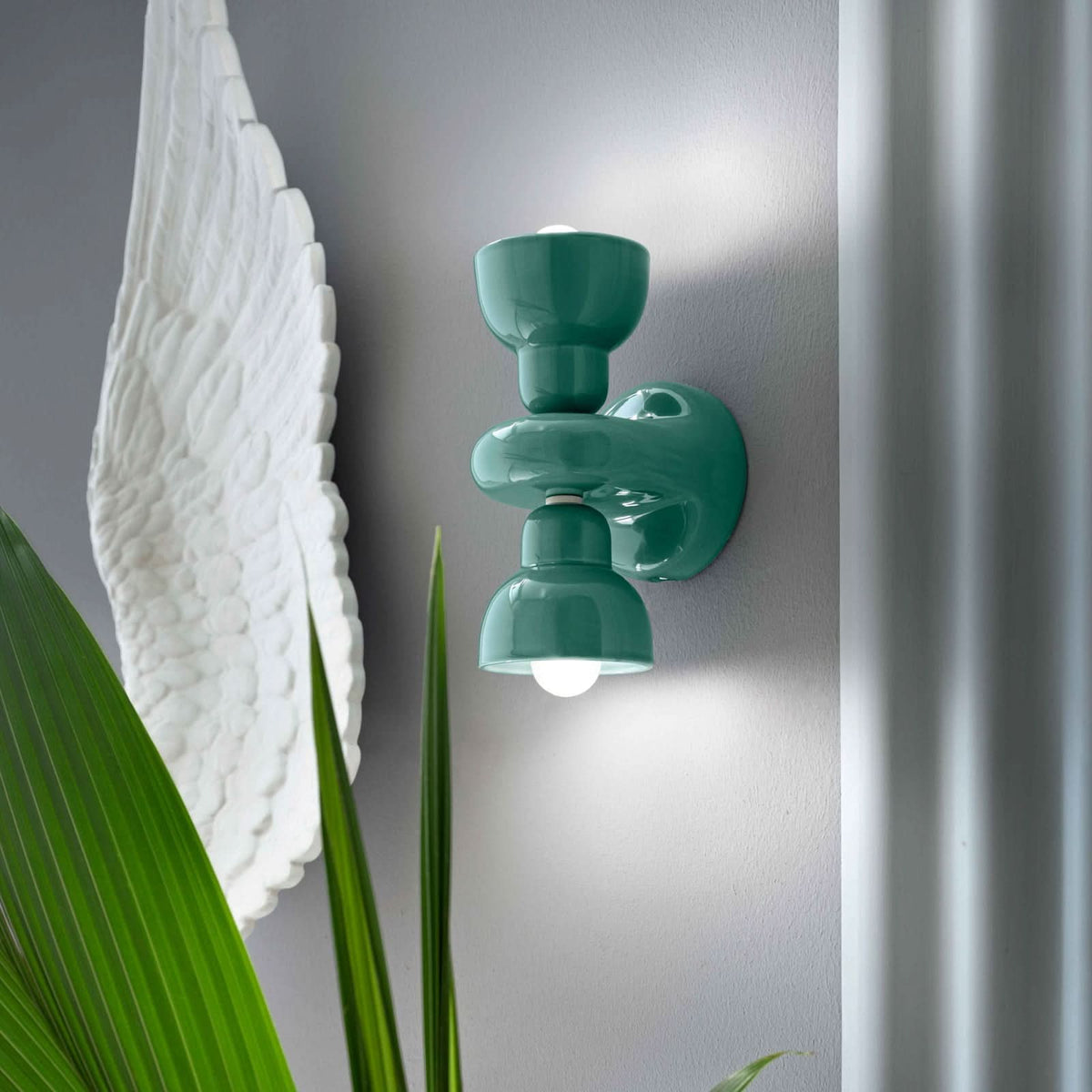 Applique murale Berimbau en céramique, turquoise, 2 lumières, hauteur 25,5 cm