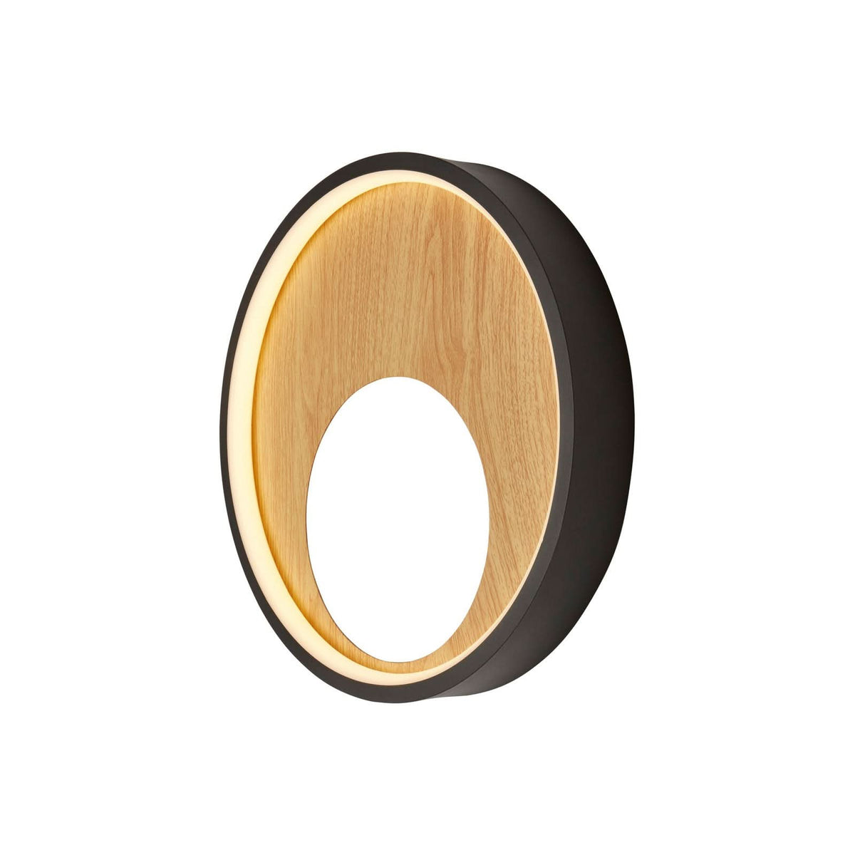 Applique murale LED Curio en acier, bois et noir, hauteur 30 cm