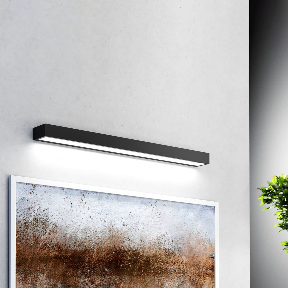 Applique murale LED Vola, noir, hauteur 4,5 cm, IP44, 4000 K, 17,2 W