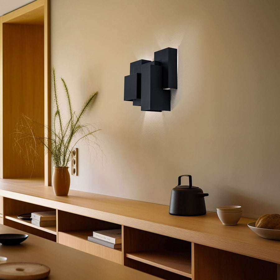 Applique murale Wall en acier, noir, 5 lumières, hauteur 32 cm